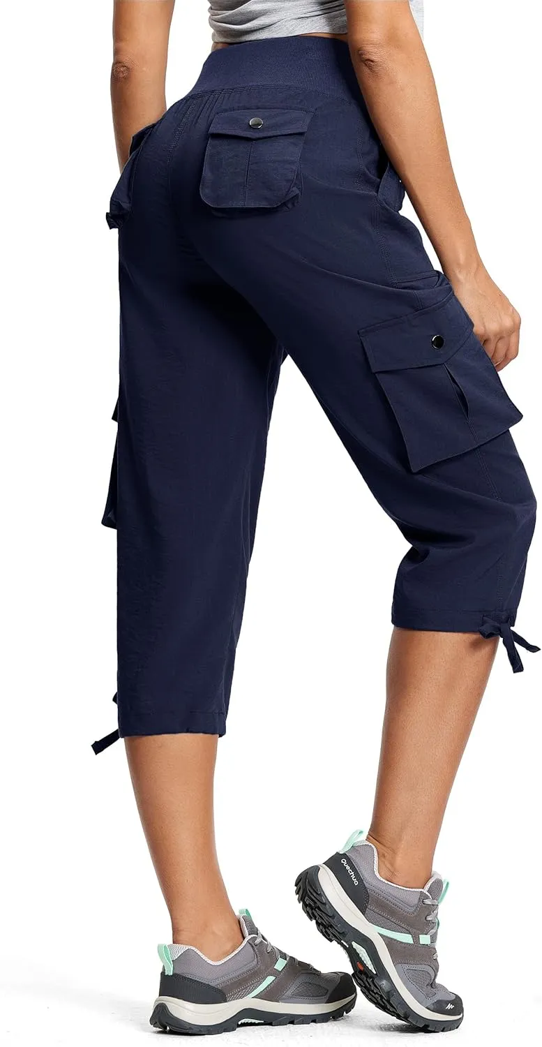 Capri Pants for Women Breathable UPF 50  Womens Cargo Capris for Summer with 8 Pockets for Hiking Travel Casual