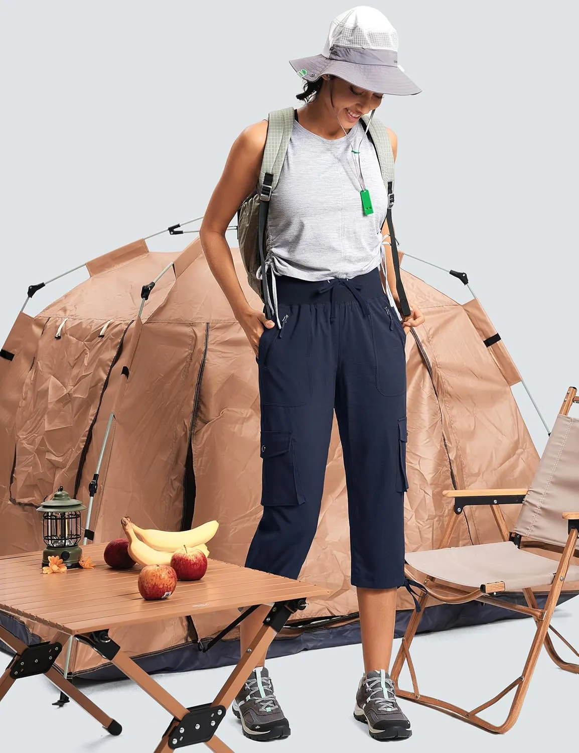 Capri Pants for Women Breathable UPF 50  Womens Cargo Capris for Summer with 8 Pockets for Hiking Travel Casual