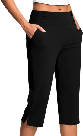 Capri Pants for Women Petite High Waisted Yoga Capris with Pockets Stretch Cropped Running Workout Leggings Slacks