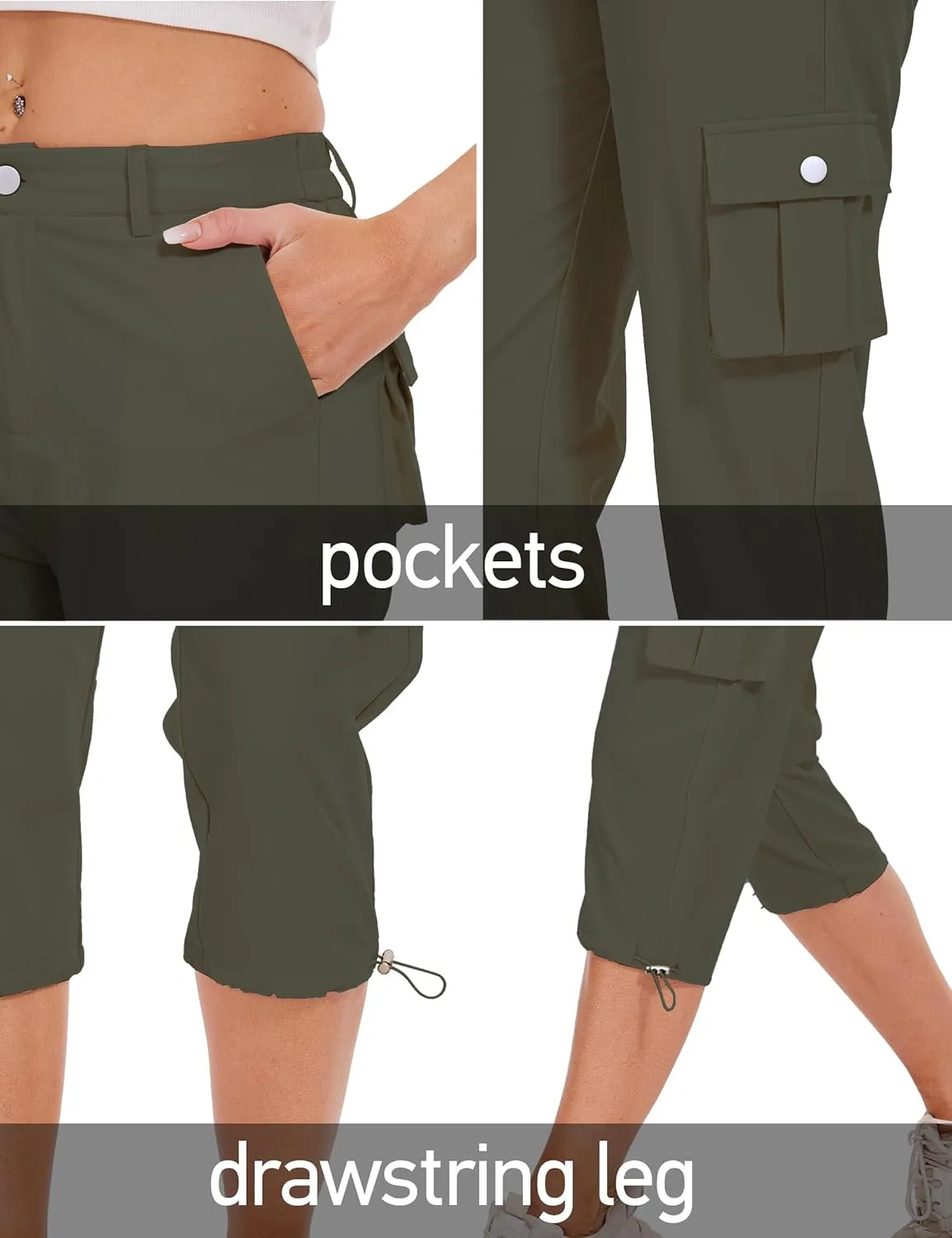 Cargo Capris for Women Hiking Pants Casual Summer Quick Dry Outdoor Travel Pull On Capri with 6 Pockets