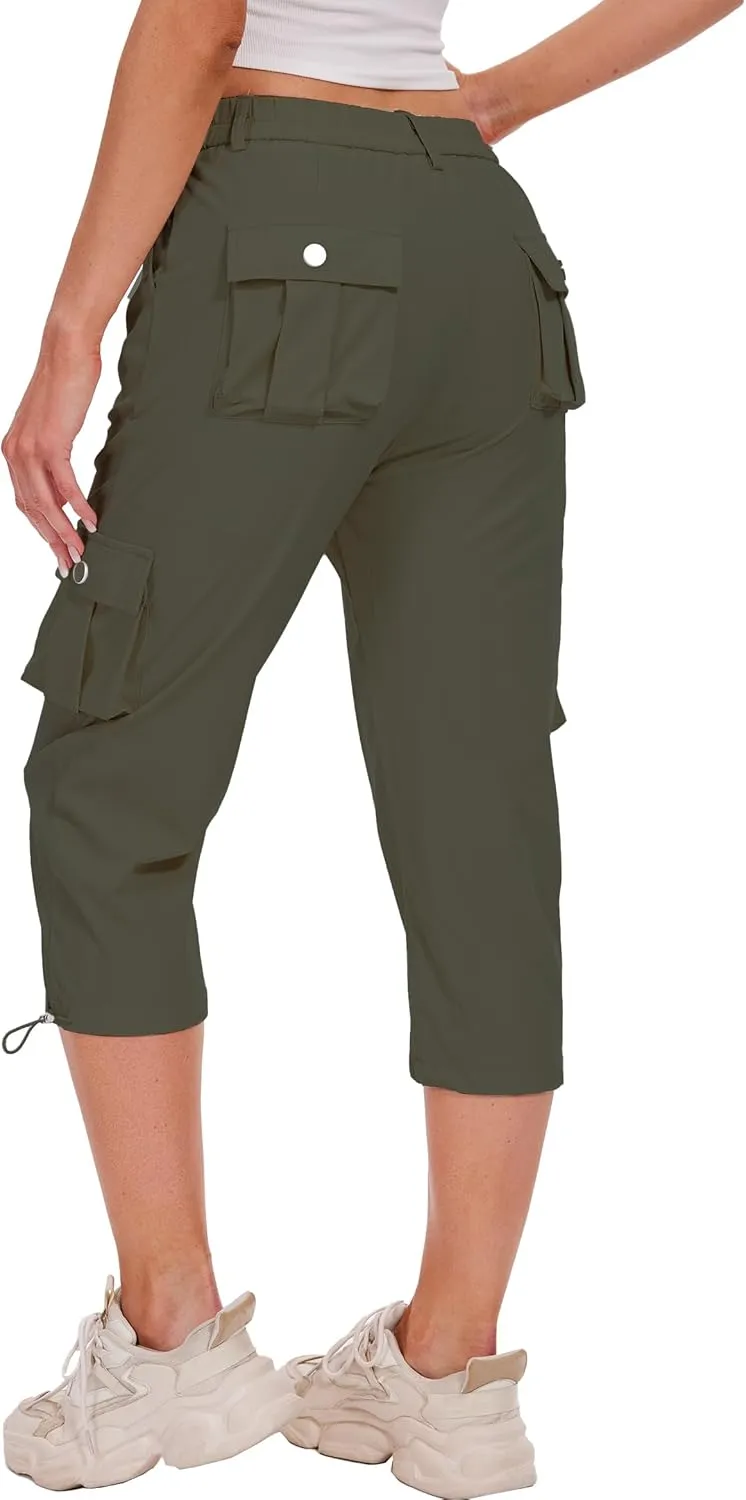 Cargo Capris for Women Hiking Pants Casual Summer Quick Dry Outdoor Travel Pull On Capri with 6 Pockets