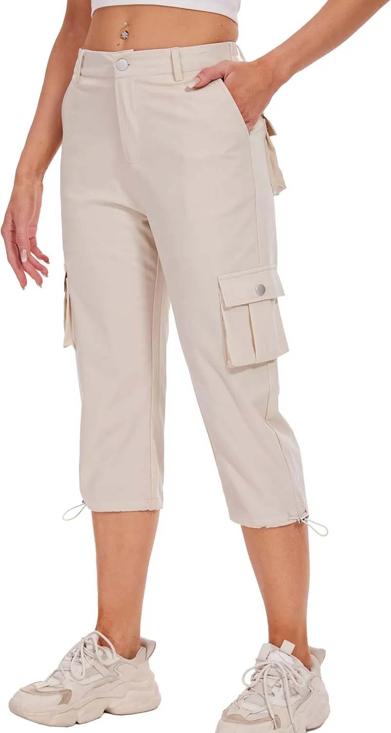 Cargo Capris for Women Hiking Pants Casual Summer Quick Dry Outdoor Travel Pull On Capri with 6 Pockets