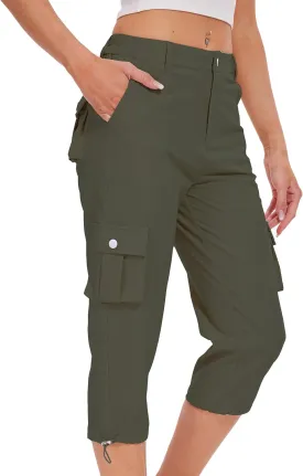 Cargo Capris for Women Hiking Pants Casual Summer Quick Dry Outdoor Travel Pull On Capri with 6 Pockets