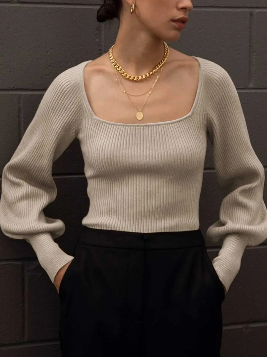 Casual Long Sleeve Square Neck Sweater
