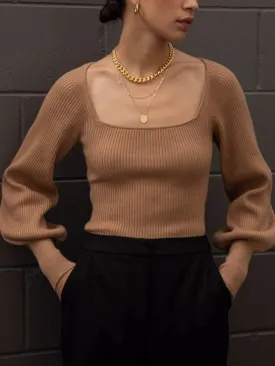 Casual Long Sleeve Square Neck Sweater