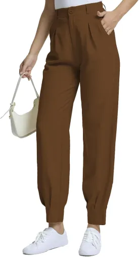 Casual Work Pants Women High Waisted with Pockets Ankle Length Business Traped Slacks Pants Trousers