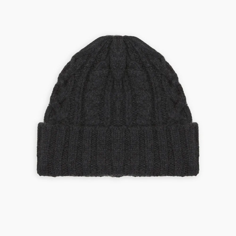 Charcoal Cable Knit Cashmere Hat