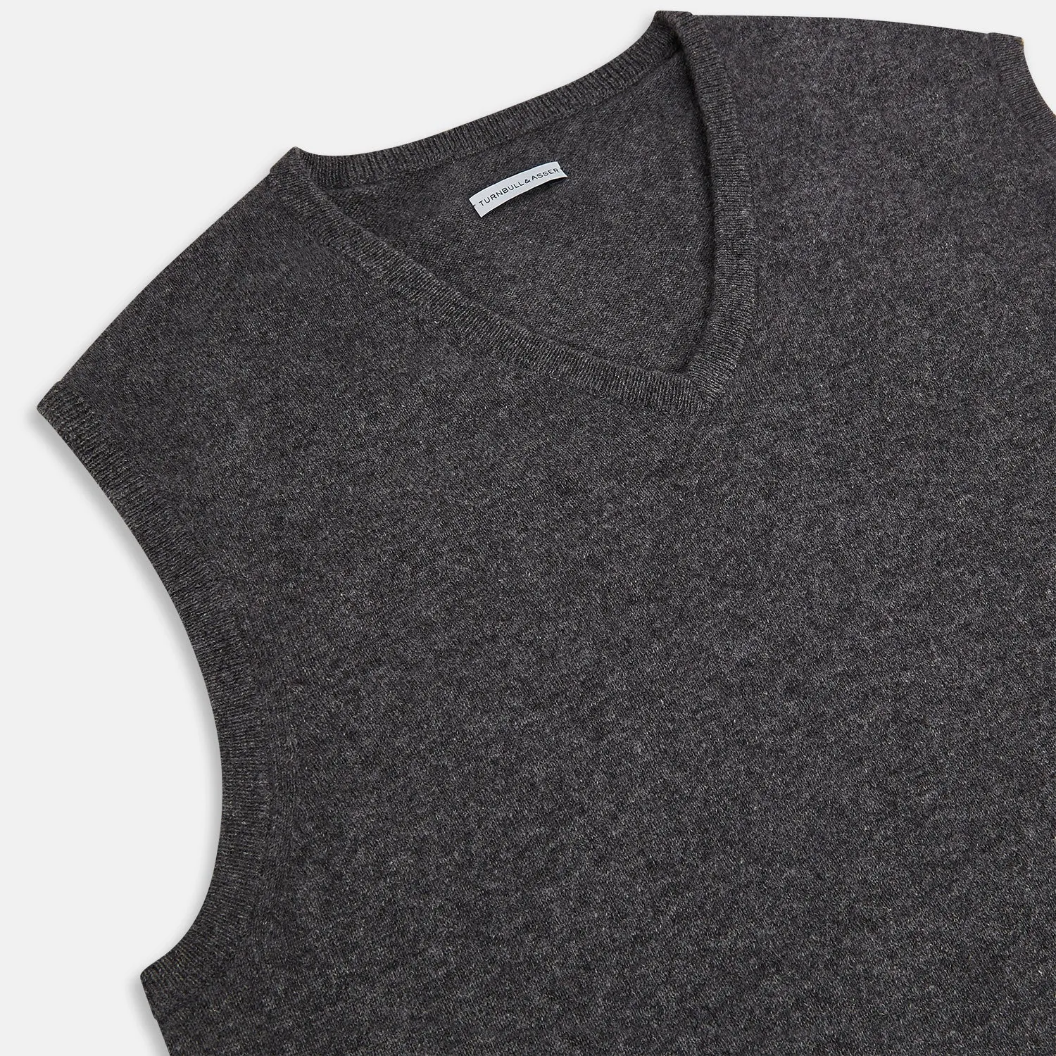 Charcoal Grey Melange V-neck Cashmere Vest