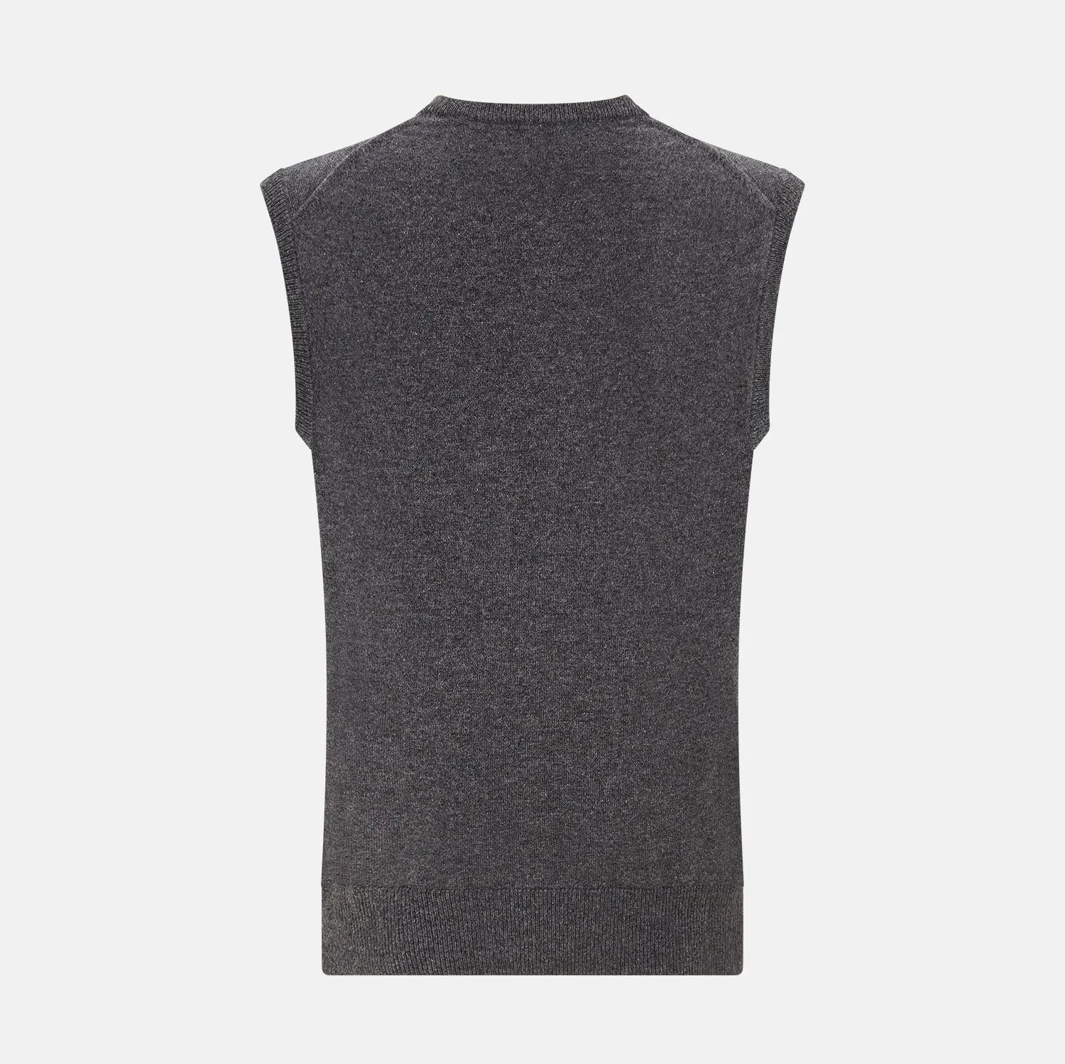 Charcoal Grey Melange V-neck Cashmere Vest