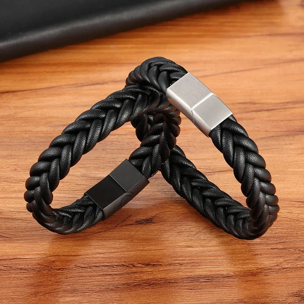 Classic Stainless Steel Leather Men's Bracelet