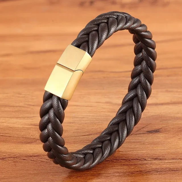 Classic Stainless Steel Leather Men's Bracelet