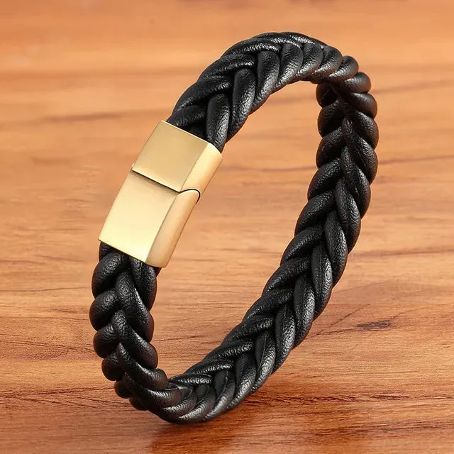 Classic Stainless Steel Leather Men's Bracelet