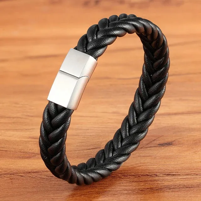 Classic Stainless Steel Leather Men's Bracelet