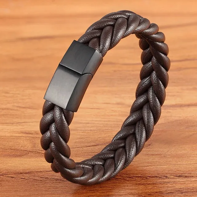 Classic Stainless Steel Leather Men's Bracelet