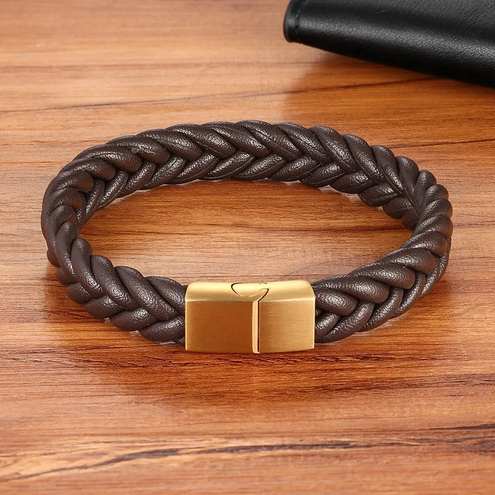 Classic Stainless Steel Leather Men's Bracelet