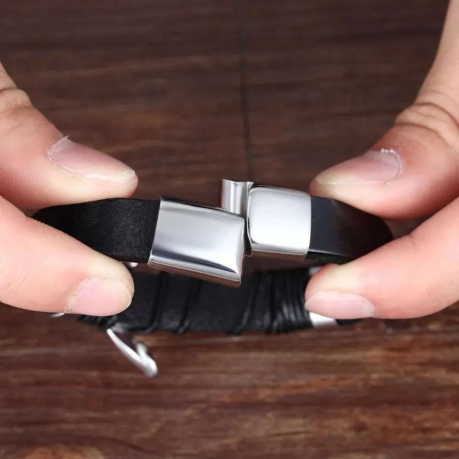 Classic Stainless Steel Leather Men's Bracelet