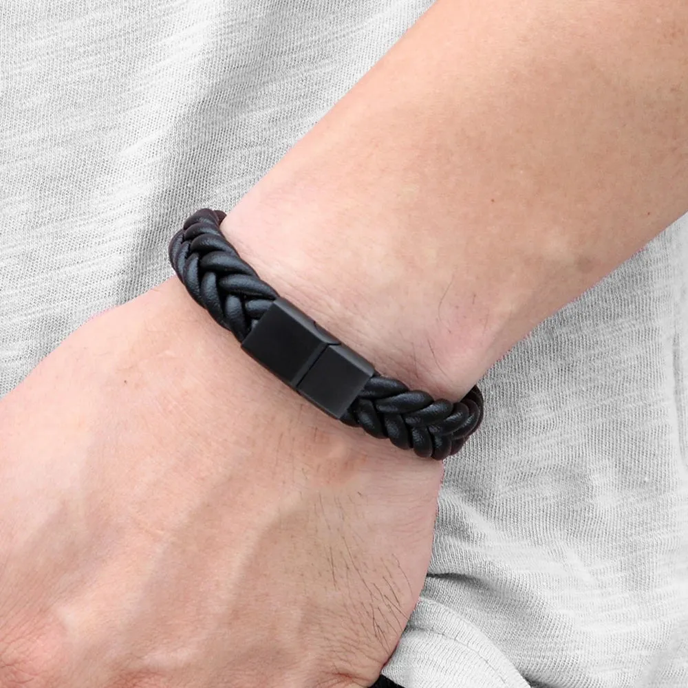 Classic Stainless Steel Leather Men's Bracelet