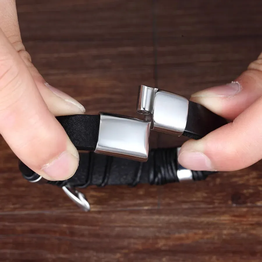 Classic Stainless Steel Leather Men's Bracelet