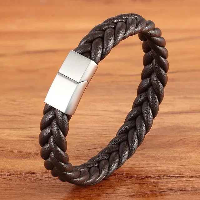 Classic Stainless Steel Leather Men's Bracelet