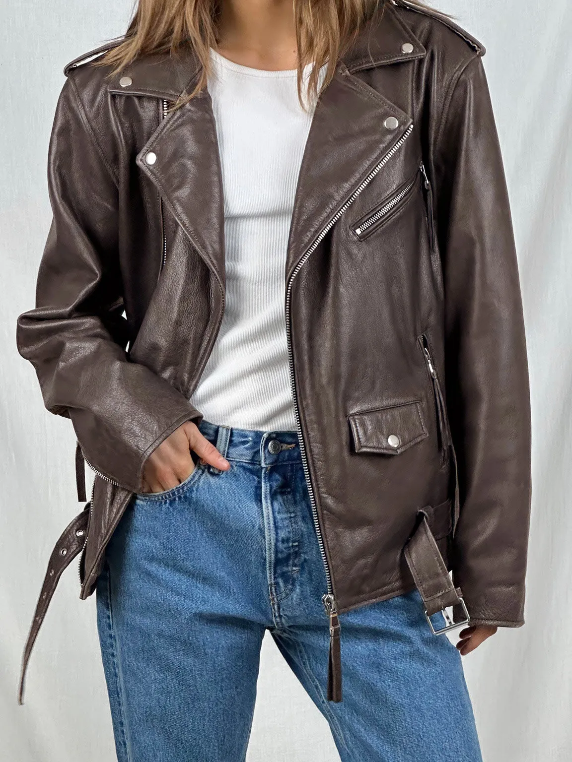 DODGE BIKER JACKET - BROWN