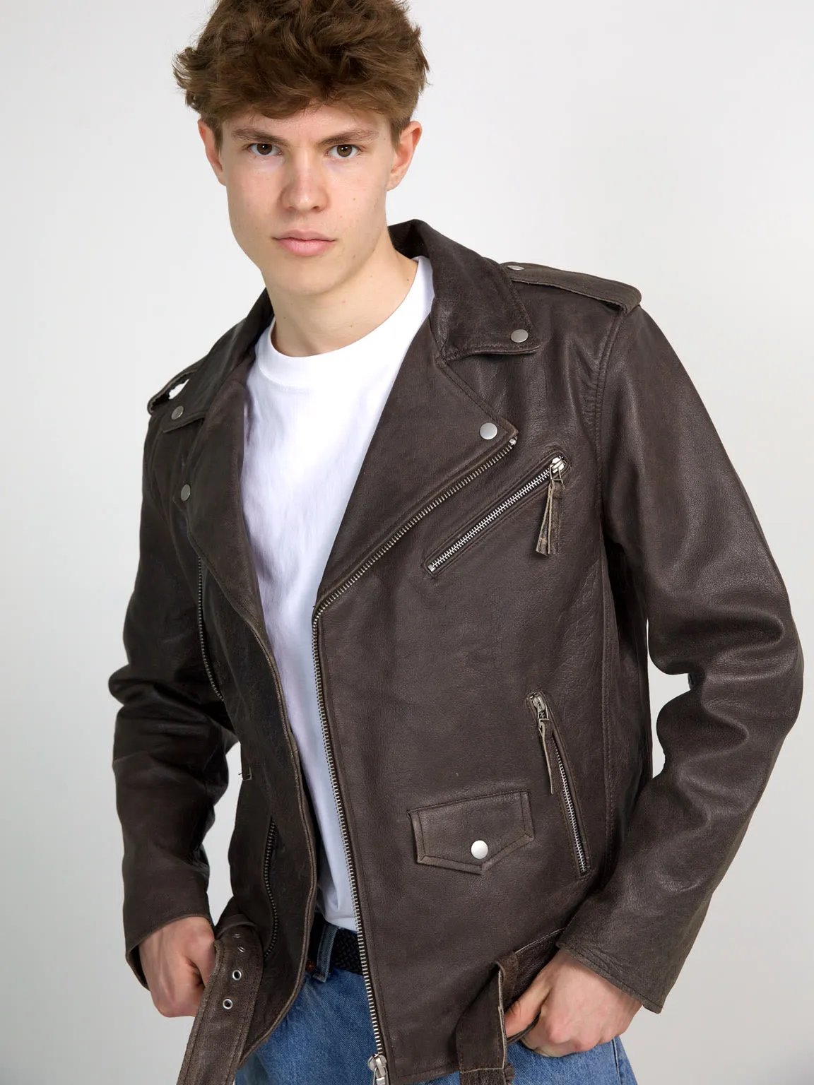 DODGE BIKER JACKET - BROWN