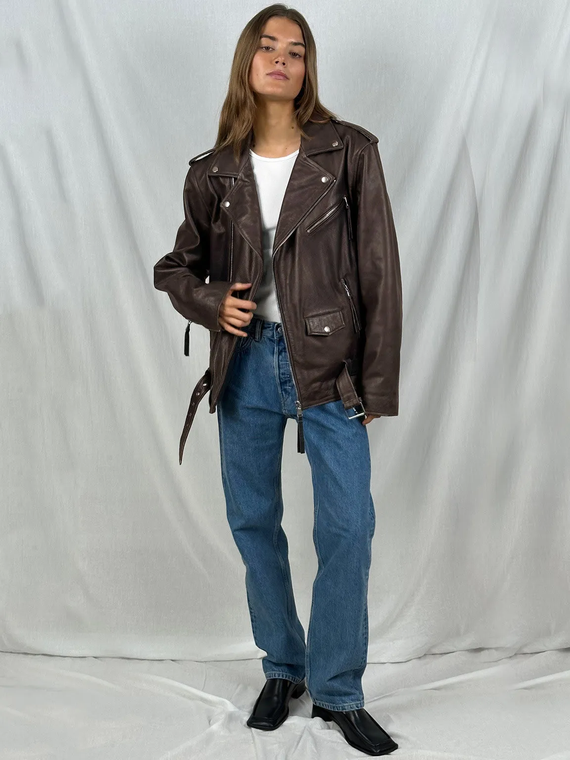 DODGE BIKER JACKET - BROWN