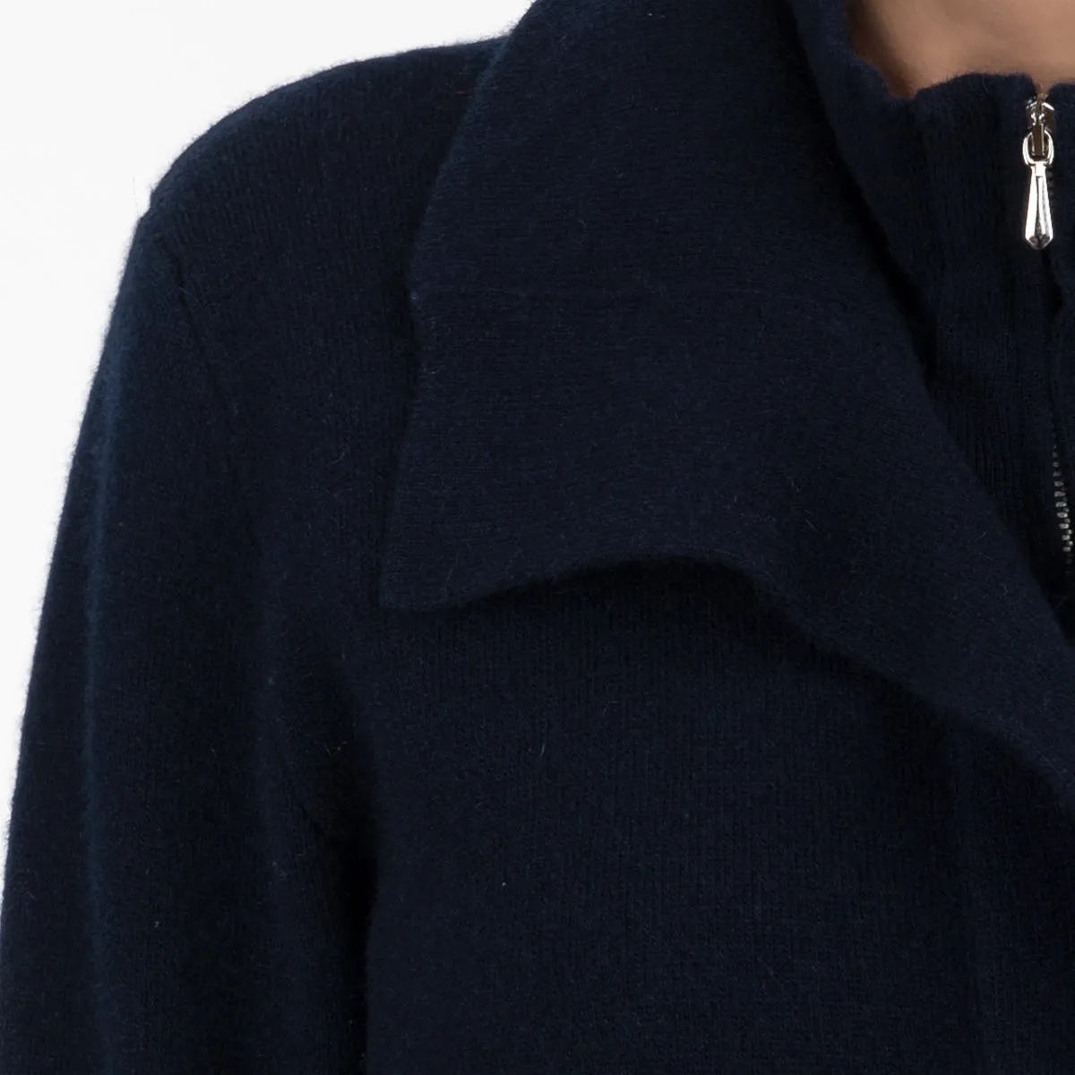 Double Collar Zip Front Cardigan in Navy