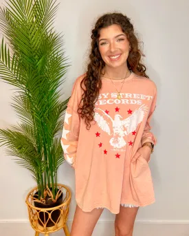 Easy Street Records Dark Pink Washed Eagle Star Long Sleeve Graphic Tee
