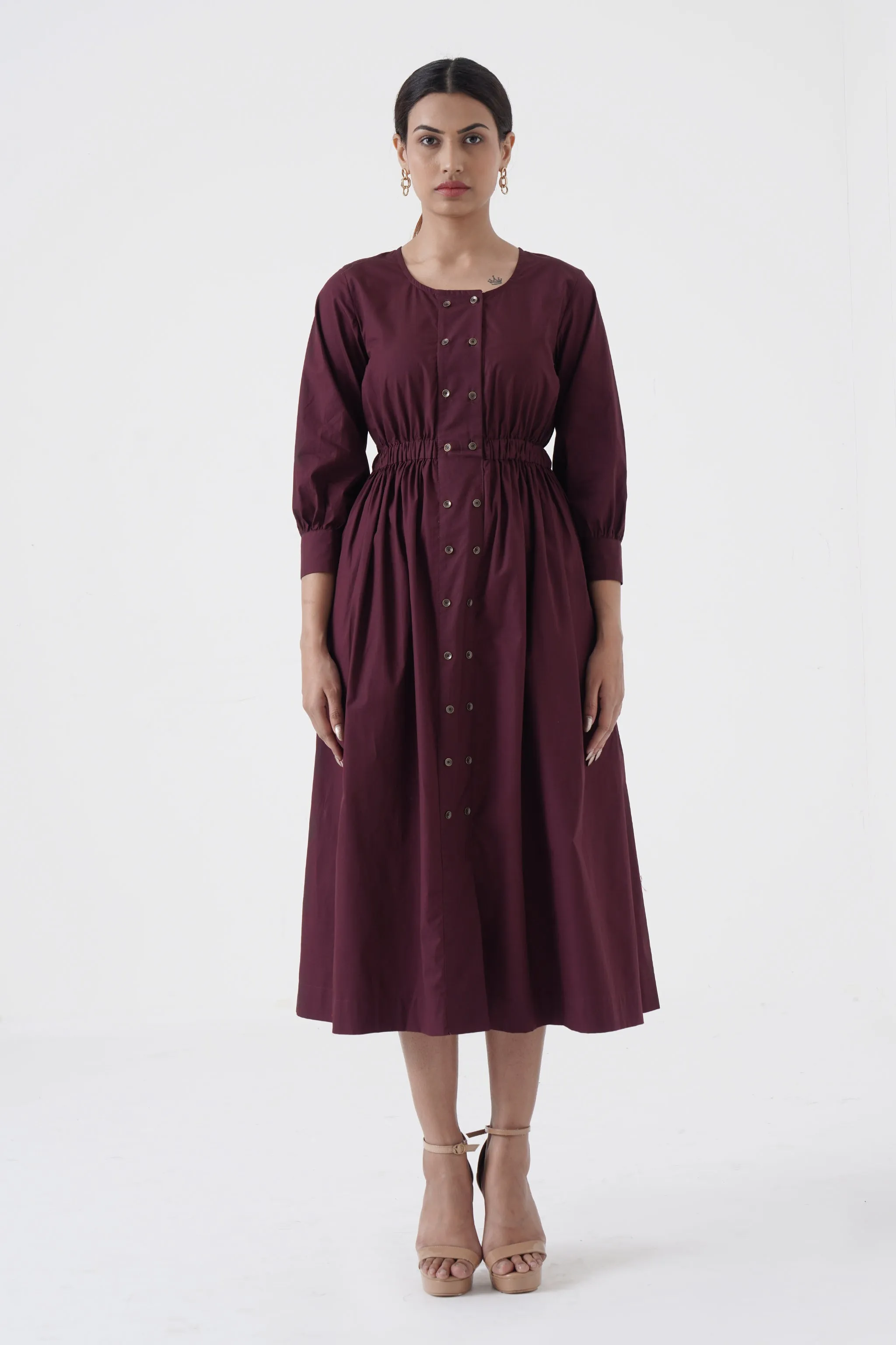 Euphoric - Double button placket dress - Wine