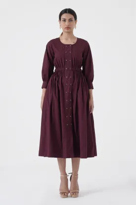 Euphoric - Double button placket dress - Wine