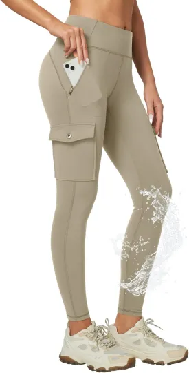 Ewedoos Leggings with Zipper Pockets Water Resistant Compression Leggings Hiking Pants Women Tummy Control UPF50 