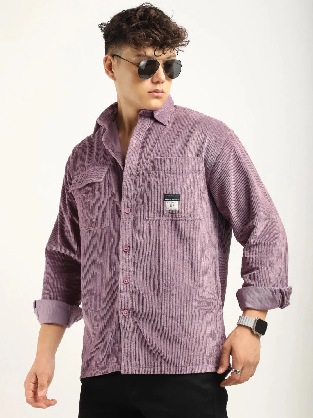 Fabric Corduroy Purple Full Sleeve Shirt