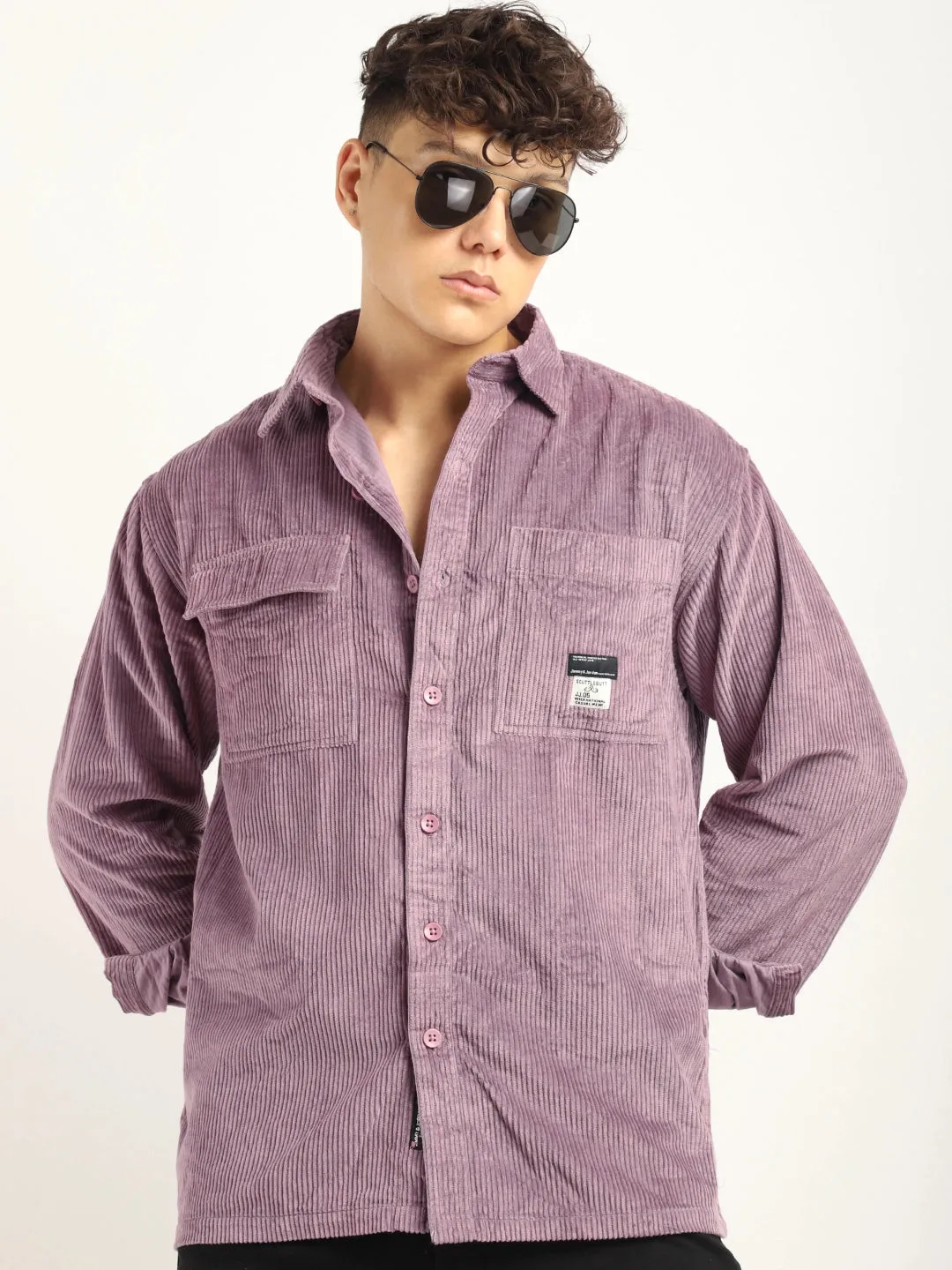 Fabric Corduroy Purple Full Sleeve Shirt