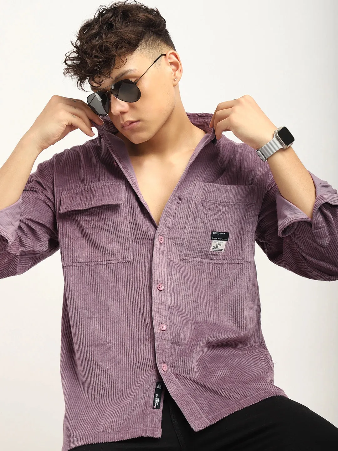 Fabric Corduroy Purple Full Sleeve Shirt