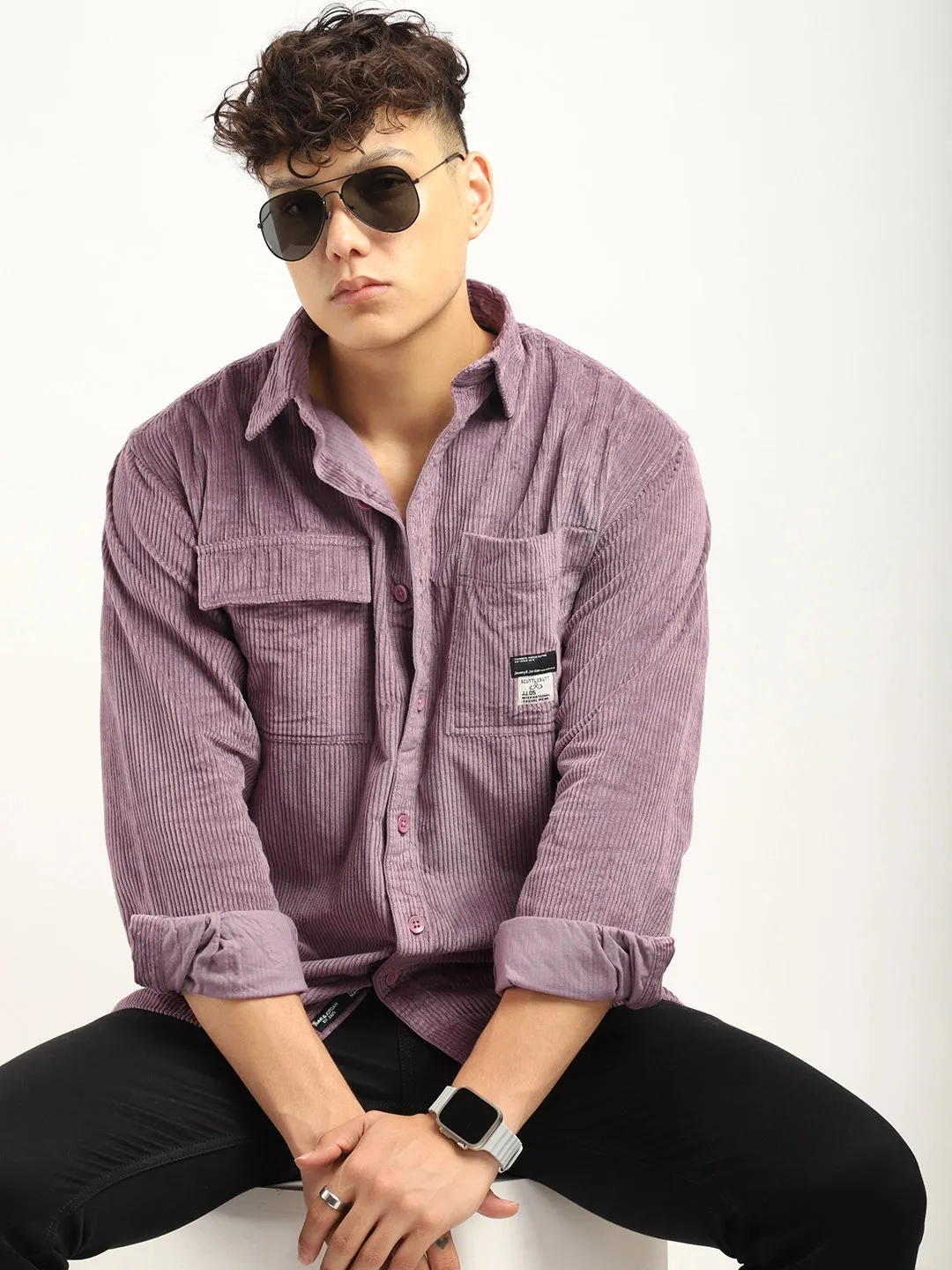 Fabric Corduroy Purple Full Sleeve Shirt