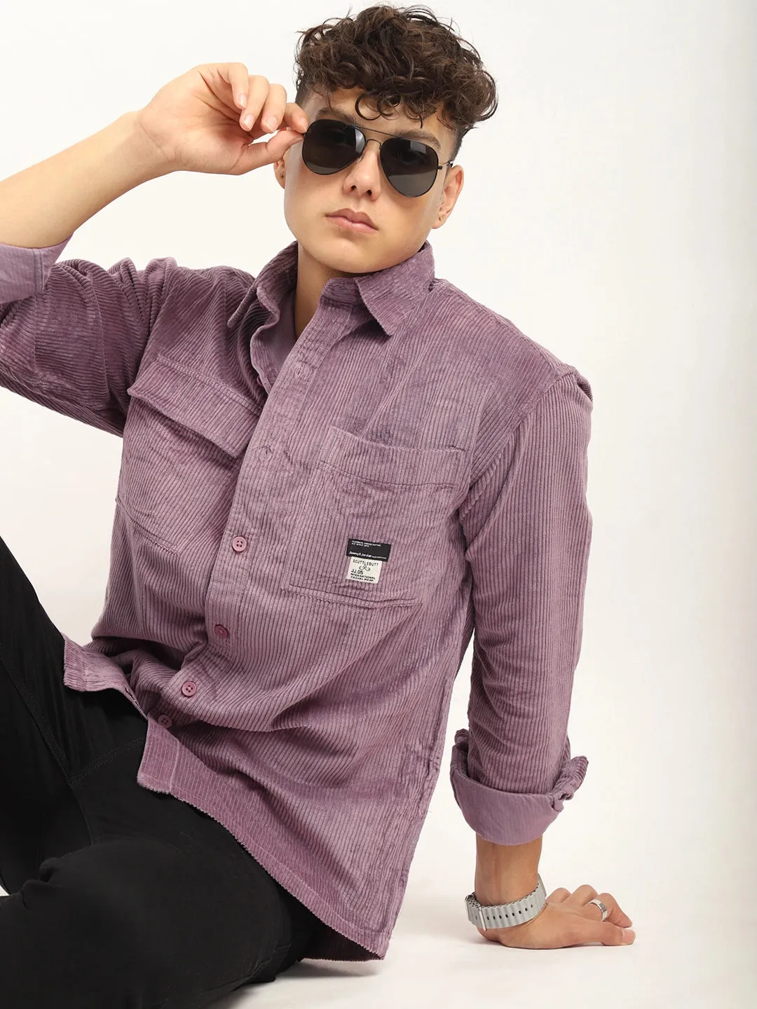 Fabric Corduroy Purple Full Sleeve Shirt