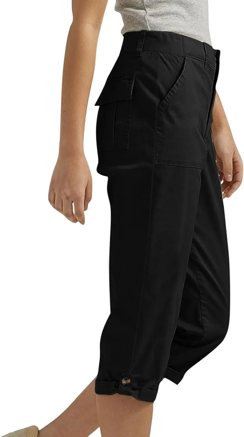 fanmpghleoo Dressy Capri Pants for Women Casual High Waisted Capris Cargo Pants with Pockets Slim-Fit Tapered Cotton Capris