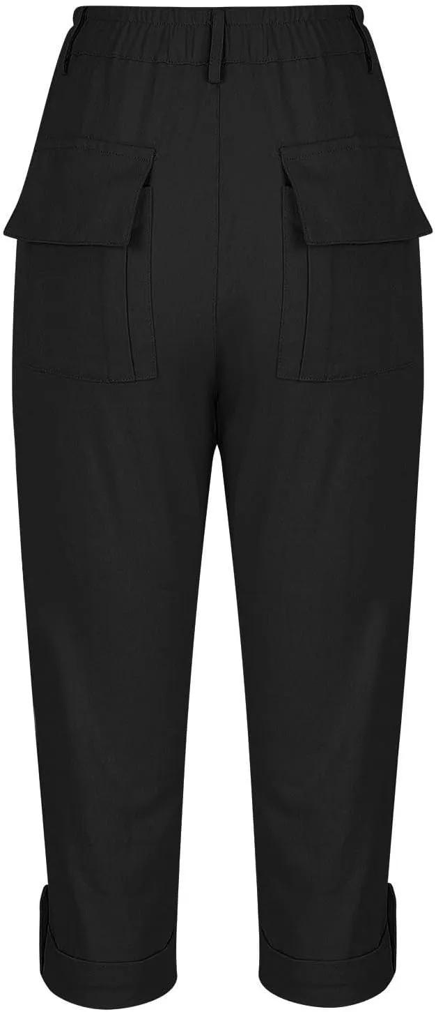 fanmpghleoo Dressy Capri Pants for Women Casual High Waisted Capris Cargo Pants with Pockets Slim-Fit Tapered Cotton Capris