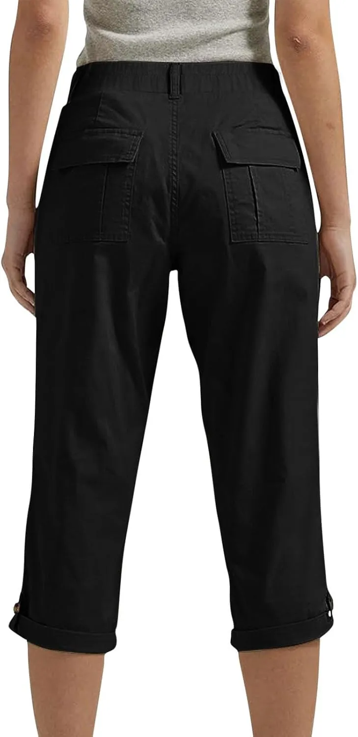 fanmpghleoo Dressy Capri Pants for Women Casual High Waisted Capris Cargo Pants with Pockets Slim-Fit Tapered Cotton Capris