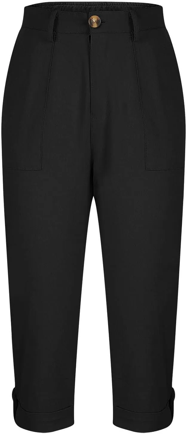 fanmpghleoo Dressy Capri Pants for Women Casual High Waisted Capris Cargo Pants with Pockets Slim-Fit Tapered Cotton Capris