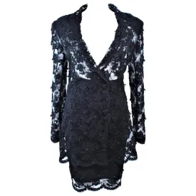 FETOUN Black Sequin Lace Skirt Suit Size 12