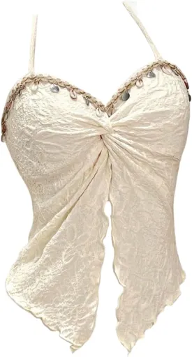 Floerns Women's Sleeveless Twist Front Halter Tops Vacation Slit Backless Camisole