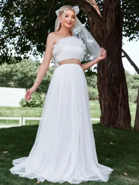 Floral Applique Tube Top & Mesh Maxi Skirt