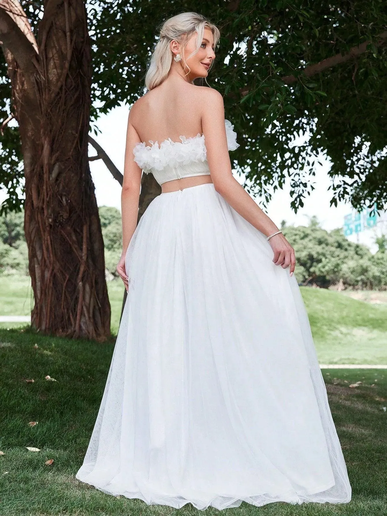 Floral Applique Tube Top & Mesh Maxi Skirt