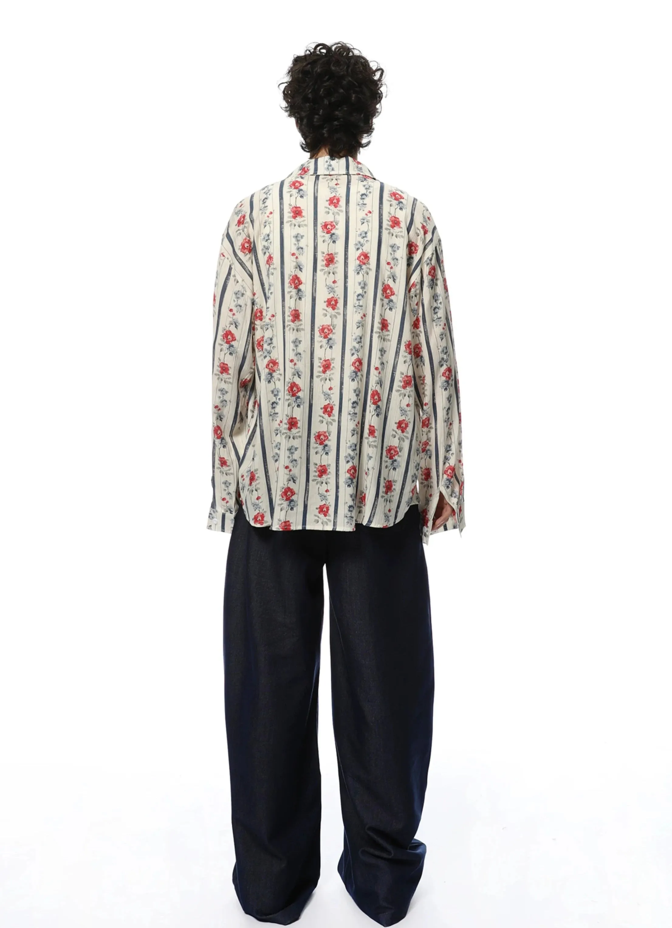 Floral Stripe Print Oversized Button-Up Shirt