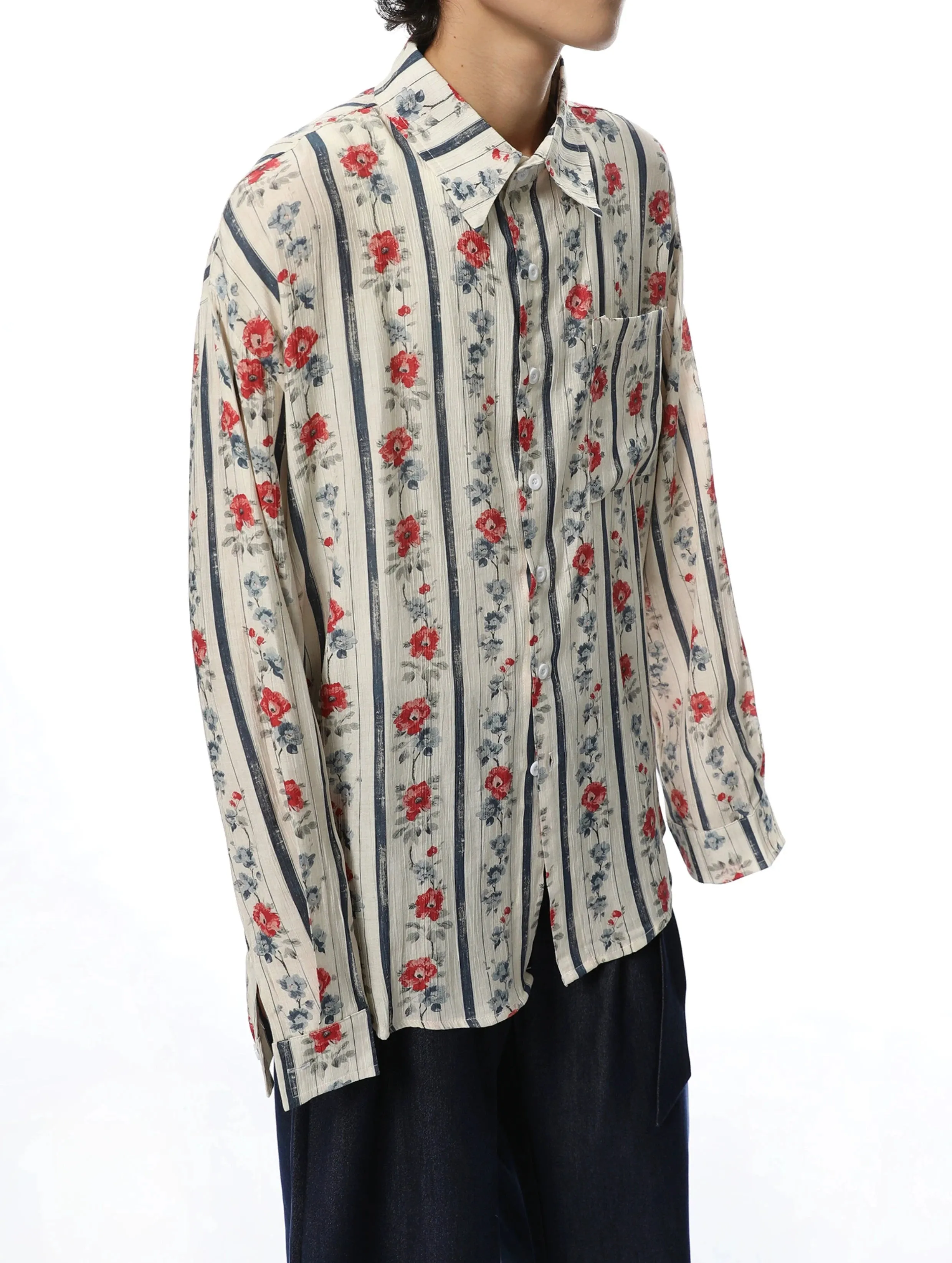 Floral Stripe Print Oversized Button-Up Shirt