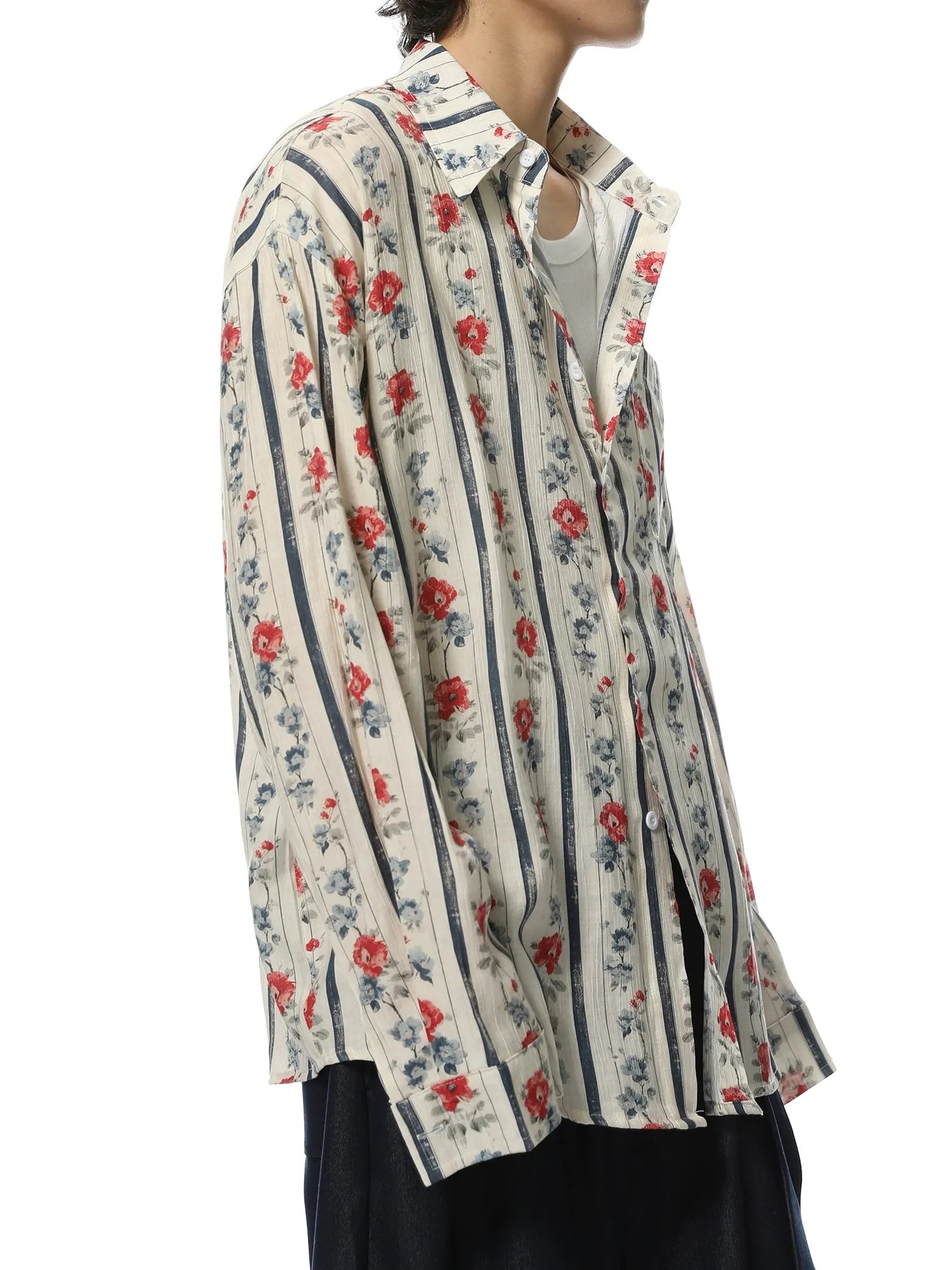 Floral Stripe Print Oversized Button-Up Shirt