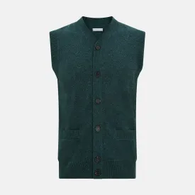 Forest Green Melange Cashmere Sleeveless Cardigan