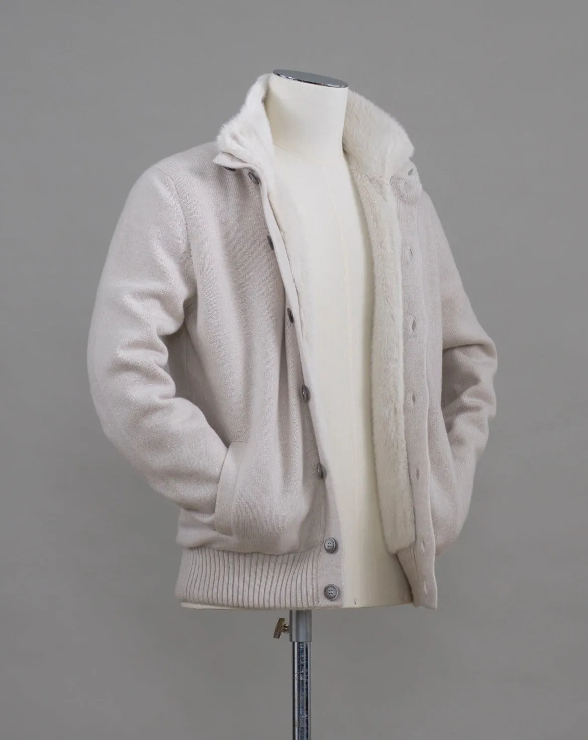 Gran Sasso Cashmere Cardigan With Rabbit Fur / Off-White