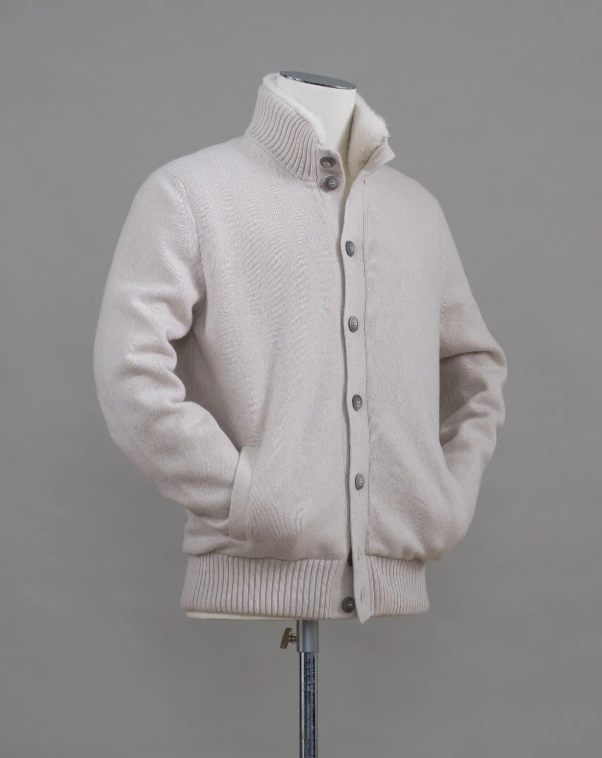 Gran Sasso Cashmere Cardigan With Rabbit Fur / Off-White
